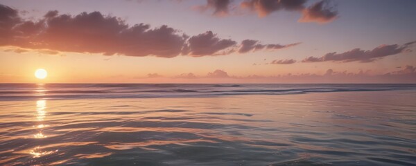 Obraz premium Soft focus sunset over tranquil sea, hazy sky and gentle waves, sky, blurred, hazy
