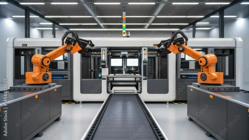 Aufkleber a fully automated red 3d printing production line showcasing advanced manufacturing technology. fact