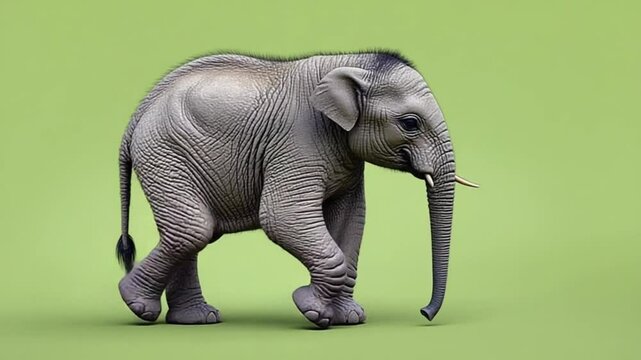 A young elephant walking in front of a plain green background in a studio setting image here now green screen video
