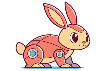 Cartoon robot bunny displays metallic armor and a playful digital animation with transparent background