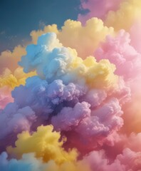 Obraz premium Fuzzy pink-blue-yellow ombre, cloud-like texture, light, cotton candy