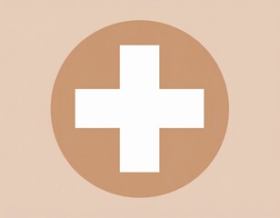 Obraz premium Simple Beige Circle Icon With White Cross