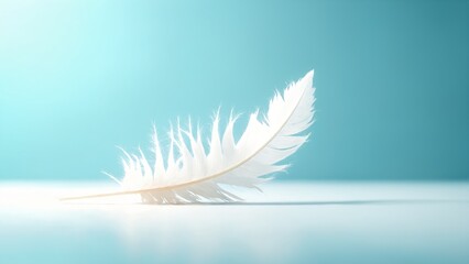 Obraz premium Elegant White Feather with Black Pattern on Vibrant Blue Background