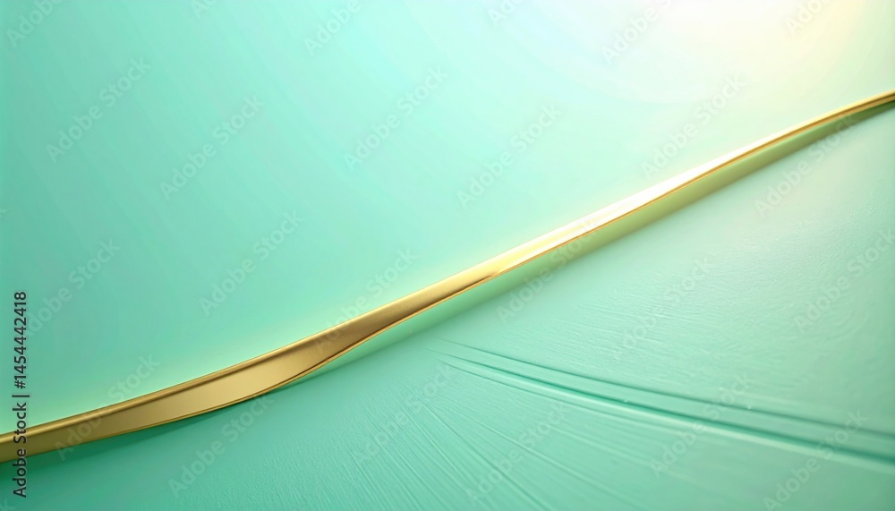 Poster fluid movement of a golden ribbon on aqua surface abstract art minimalist design contemporary settin