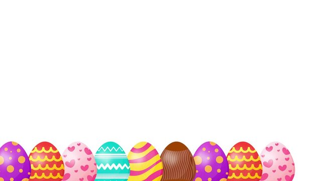 Easter eggs animation 4k video. Happy easter holidays, frame, banner, colorful, fun, greeting Card Frame video. Animated easter border on white background