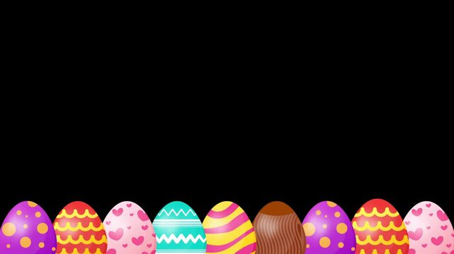 Easter eggs animation 4k video. Happy easter holidays, frame, banner, colorful, fun, greeting Card Frame video. Animated easter border on black background