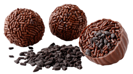 Chocolate Temptation: A close-up shot of delectable chocolate bonbons, their rich, dark exteriors speckled with fine chocolate shavings, beckoning with the promise of a sweet, delightful indulgence.