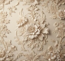 Elegant ecru floral wallpaper, intricate vintage design  , soft, wedding background, neutral