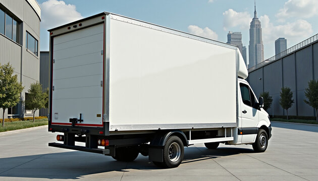 White Delivery Truck Parked in Urban Industrial Area