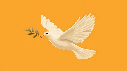 Fototapeta premium White dove in flight, olive branch