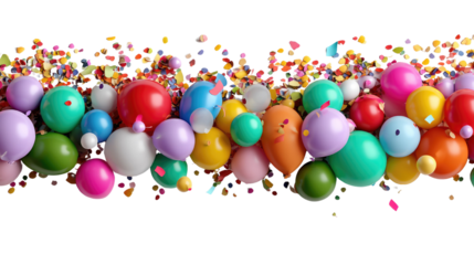 Joyful Burst of Celebration: A vibrant scene of colorful balloons and confetti fills the frame, creating a festive and uplifting atmosphere. Capture the joyous celebration of fun.