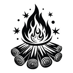 Camp fire icon Bonfire burning on firewood symbol, Campfire illustration of campfire vector icon