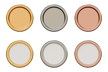 Gold, silver, bronze medal illustration on isolated background. Award golden, silver and bronze blank medals. Quality blank, badge set. First, second and third place medals or buttons.