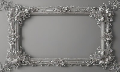 Silver ornate frame with delicate floral details, vintage aesthetic,  vintage frame,  metallic,  flourish