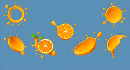 orange juice splash , set of orange paint splashes , set of orange paint splashes vector illustration