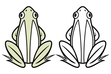Light green cartoon frog sits next to its black and white outline version
