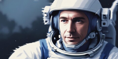 Intense Watercolor Illustration of Astronaut Face in Helmet Background for Banners and Wallpapers