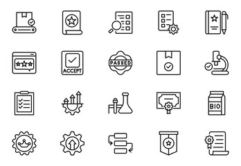 Quality Control line icon set. Included the icons as inspect, QA, qualify, quality control, check, verify, and more