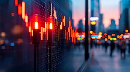 Dynamic Financial Graphs And Charts Displayed On A City Street At Night