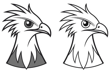 Two linear eagle head profile images display bold and strong presence on a white backdrop