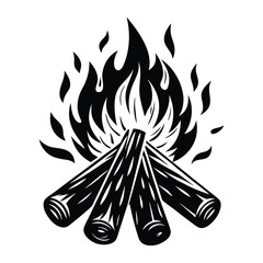 Camp fire icon Bonfire burning on firewood symbol, Campfire illustration of campfire vector icon