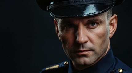 Man in police uniform, clean and professional look, studio lighting, medium shot portrait