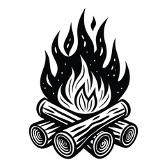 Camp fire icon Bonfire burning on firewood symbol, Campfire illustration of campfire vector icon