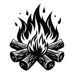 Camp fire icon Bonfire burning on firewood symbol, Campfire illustration of campfire vector icon