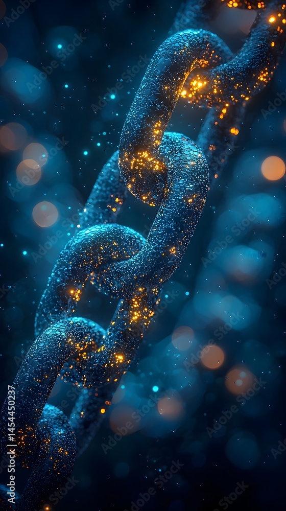 Poster encrypted blockchain network with glowing layers of security
