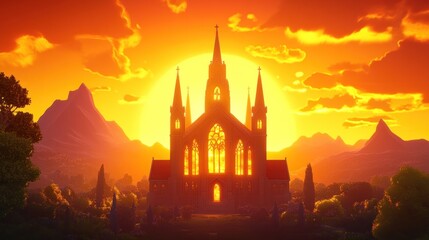 Fototapeta premium Grand cathedral at golden sunset