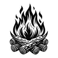 Camp fire icon Bonfire burning on firewood symbol, Campfire illustration of campfire vector icon