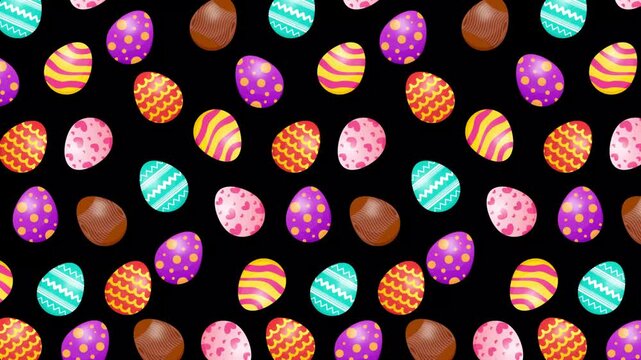 Easter eggs animation 4k video. Happy easter holidays, frame, banner, colorful, fun, greeting Card Frame video. Animated easter border on black background