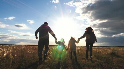 silhouette child mother father, big happy family run sunset, take hand, run group team, children game, superhero plane pilot, happy smiling family, child daughter son, child mother father play park