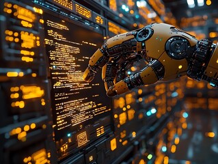 Robotic arm writing data on a blockchain ledger