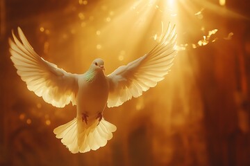Dove of peace in radiant light