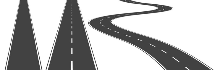 Simple flat png set of of straight and curved roads on white background.
