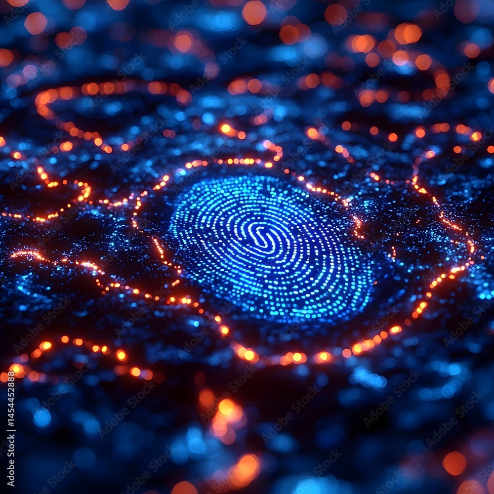 Poster cybernetic fingerprint scanning for digital security verification