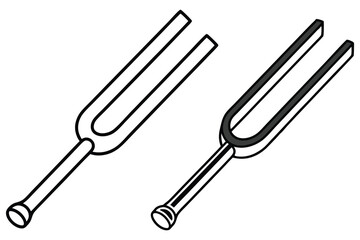 Two outlined tuning forks, one with gray edges, sit against a stark white background