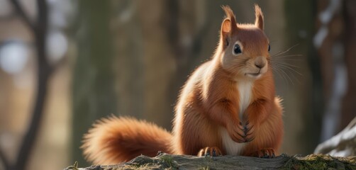 Red squirrel sitting, bright fur, sharp features,  isolated, red squirrel