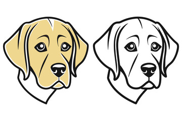 Golden labrador retriever faces show a friendly canine with distinctive black and cream outlines on white