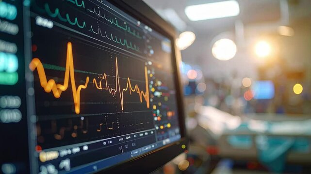 Heart rate monitor screen shows vital signs to help stay healthy and support medical care in hospital room with clear health display