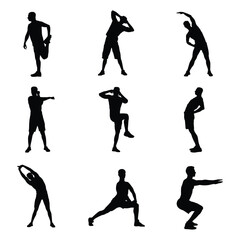 Silhouette of a man warming up before exercise