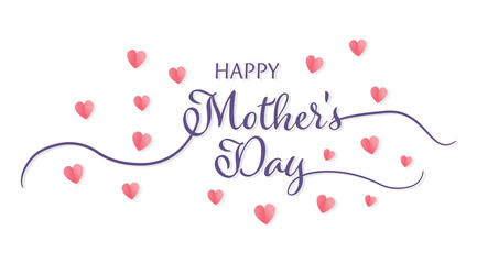 Purple Script Mother's Day Typography with Hearts on White Background