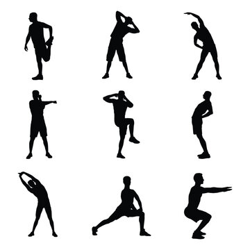 Silhouette of a man warming up before exercise