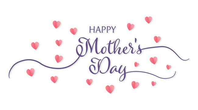Purple Script Mother's Day Typography with Hearts on White Background