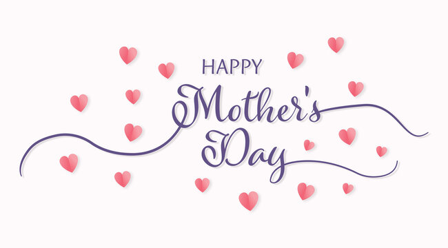 Purple Script Mother's Day Typography with Hearts on Soft Pink Background