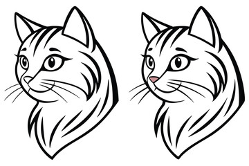 Two cute tabby cat outlines stare forward with one cat having a pink nose