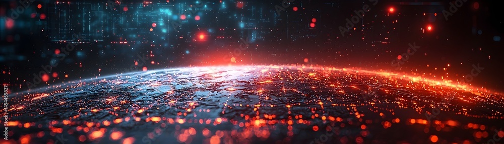 Poster real time cyberattacks and defense systems visualized on a digital globe
