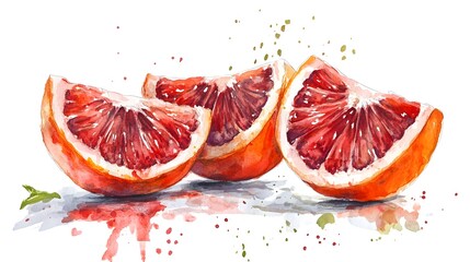 Watercolor illustration of three blood orange slices.