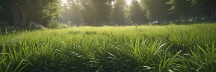 Obraz premium Deep emerald grass, sunlight dappled, serene scene, garden, ecology, plant